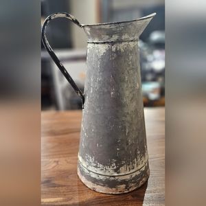 Pitcher Distressed Whitewash Galvanized Metal Farmhouse Pitcher/Vase 14" Tall